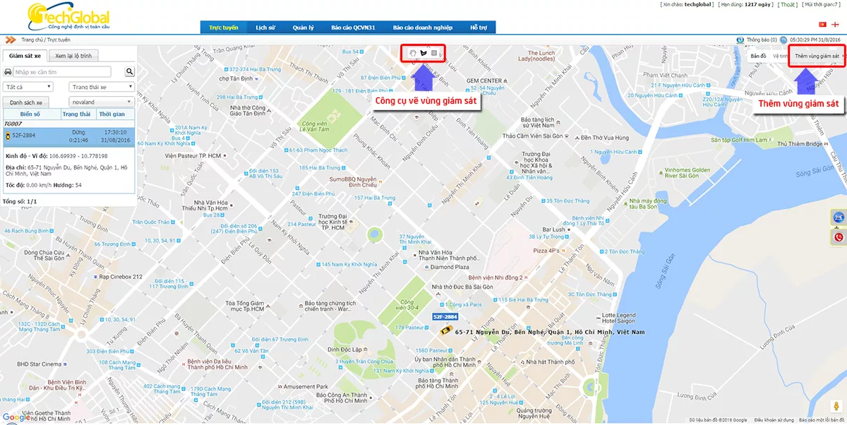 Hướng dẫn thêm vùng giám sát trên phần mềm định vị GPS Techglobal