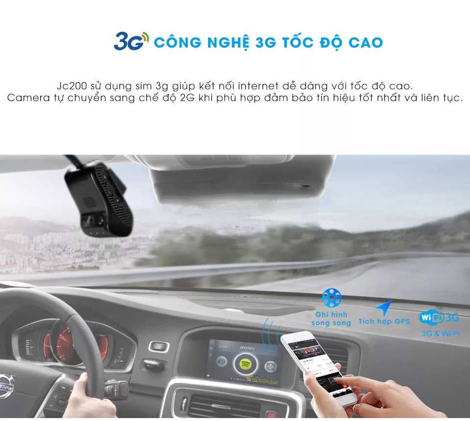 Camera hành trình JC200 tích hợp 3G và wifi