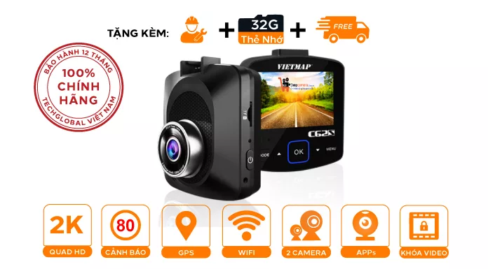 Camera hành trình Vietmap C62S quay 2 mắt trước sau