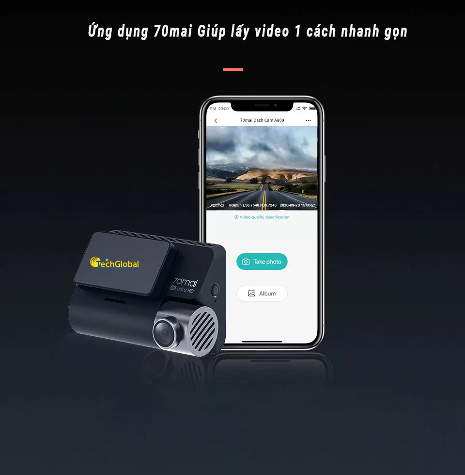 camera hành trình 70mai a800s cho phép xem lại video qua điện thoại