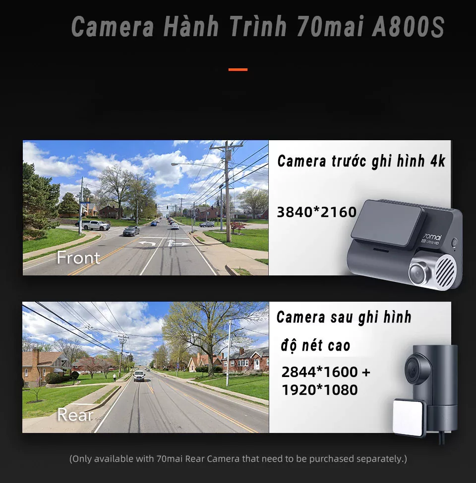 Camera hành trình Xiaomi 70mai A800S ghi hình 4K