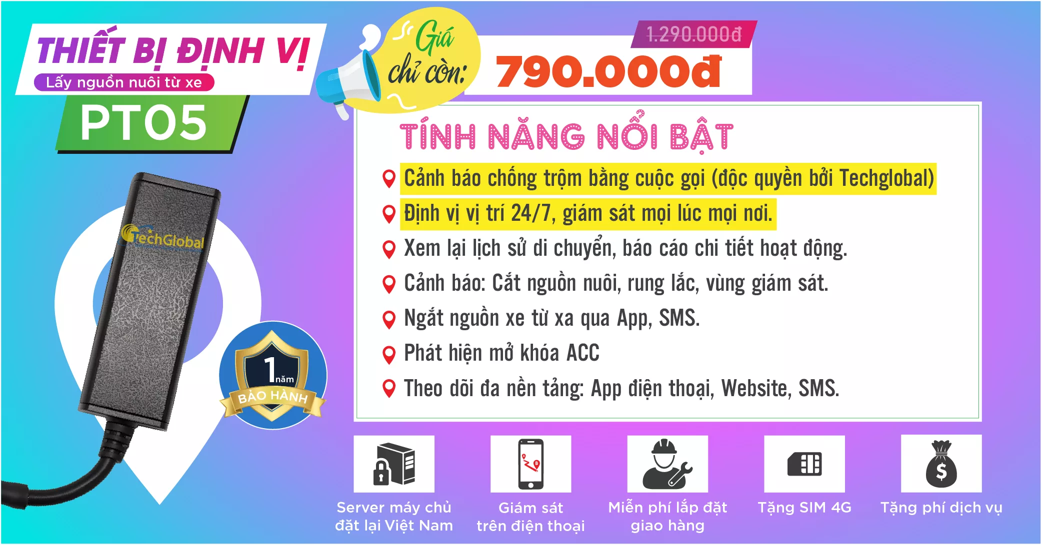 Giá và tính năng nổi bật của định vị PT05