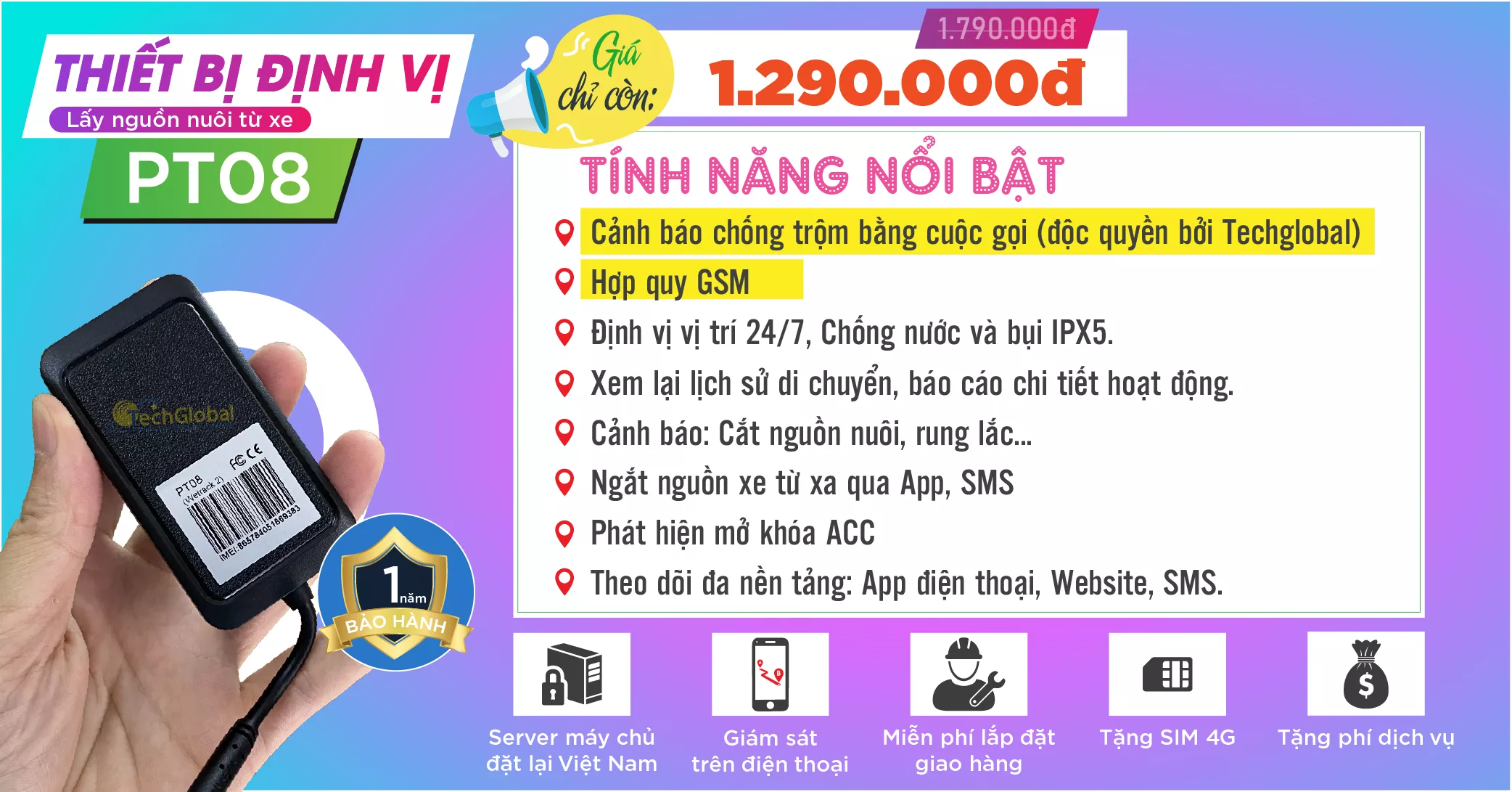 Giá và tính năng thiết bị định vị PT08