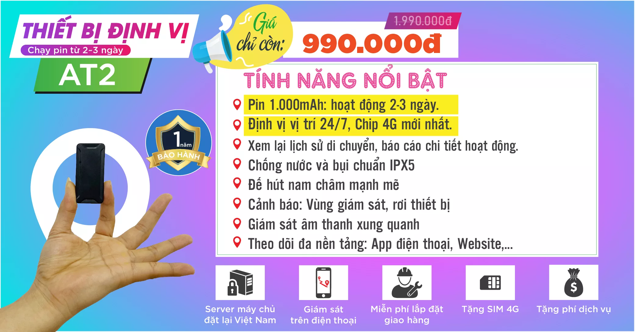 Giá và tính năng định vị mini AT2