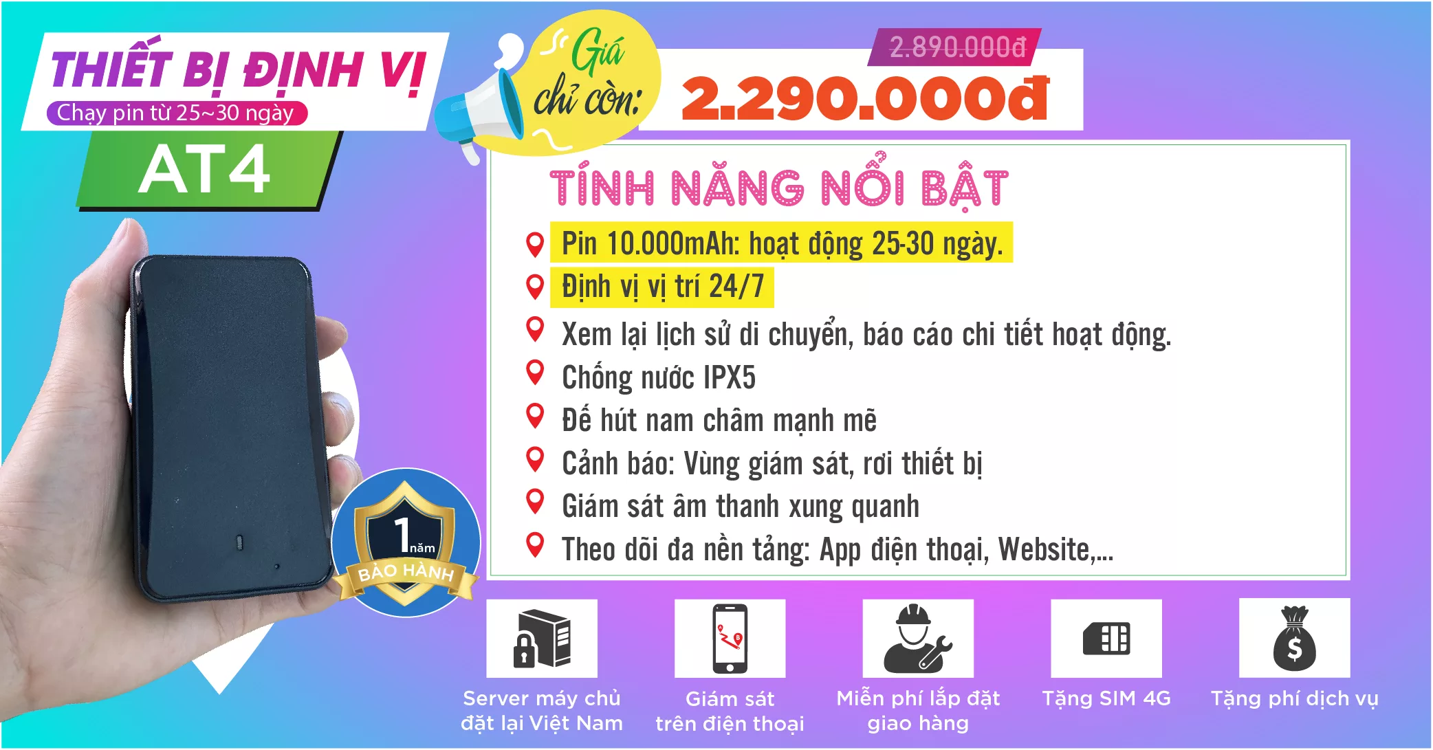 Giá và tính năng định vị chạy pin AT4