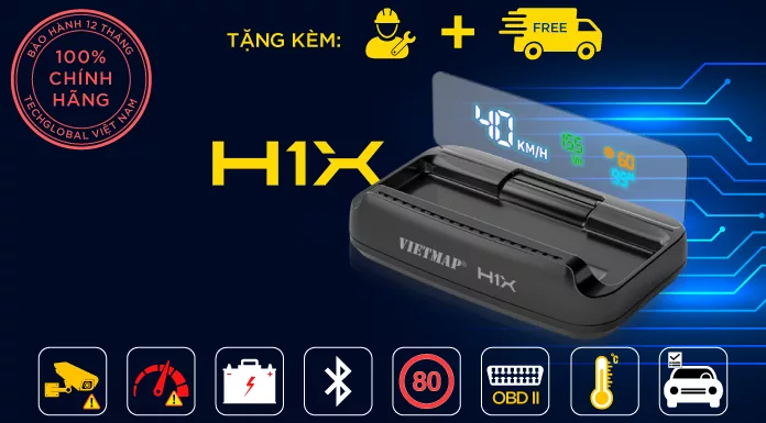 HUD Vietmap H1X Hiển Thị Thông Số Xe – Cảnh Báo Giao Thông