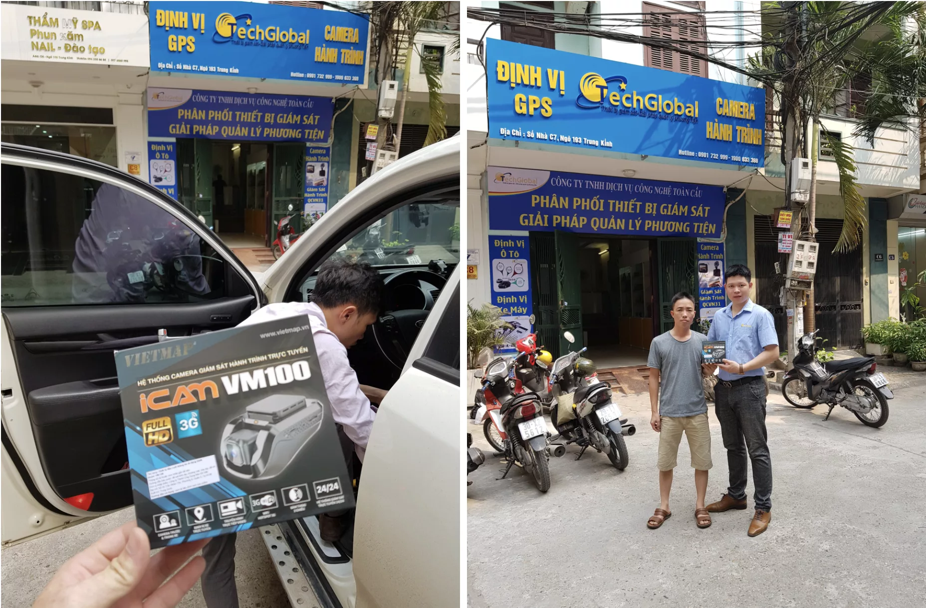 Hình ảnh chuyên viên kỹ thuật lắp đặt Camera hành trình cho khách hàng