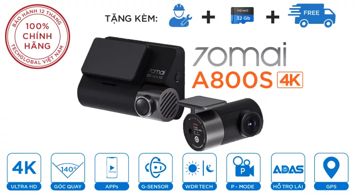 Camera Hành Trình Xiaomi 70mai A800S Phiên Bản Mới 4k Wifi GPS