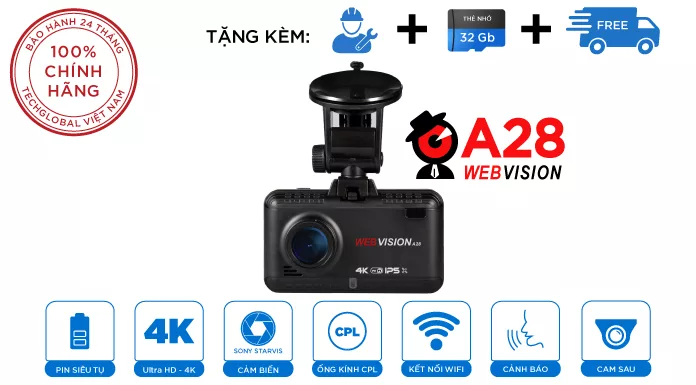 Camera Hành Trình Webvision A28 - Cảnh Báo Giao Thông - Ghi Hình 4K