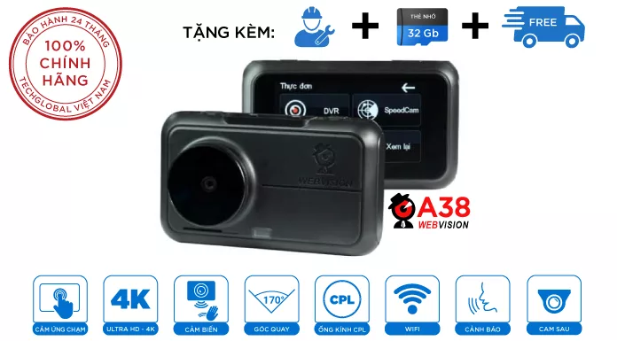 Camera Hành Trình Webvision A38 Siêu Cảnh Báo Giao Thông Ghi Hình Trước Sau