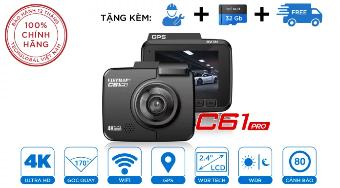 Camera hành trình Vietmap C61 Quay Nét 4K - Có Wifi - Cảnh Báo