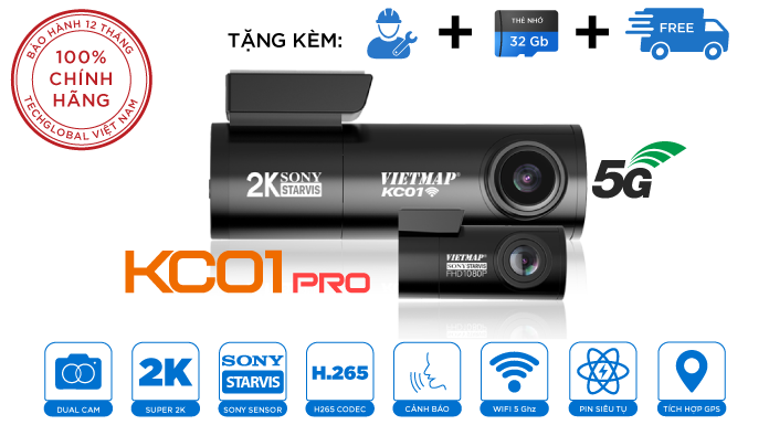 Camera Hành Trình Vietmap KC01 Pro Cảnh Báo Giao Thông - Cảm Biến Sony