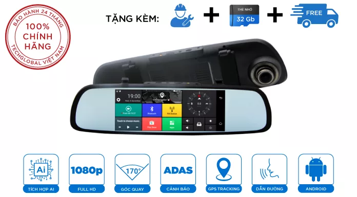 Camera Hành Trình Gương Webvision M39 AI Tích Hợp GPS - Wifi - Giám Sát Từ Xa 