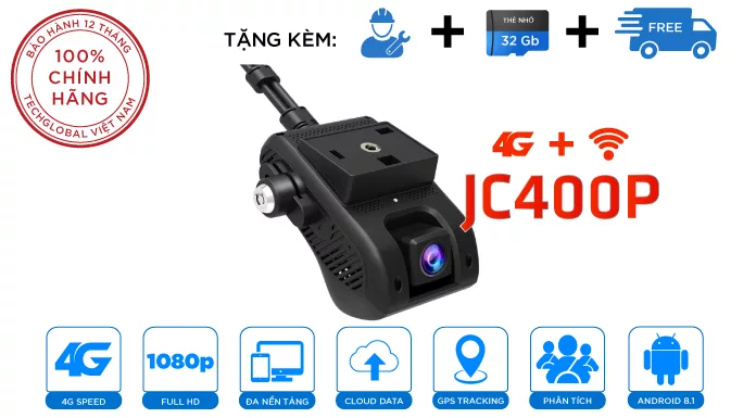 Camera Hành Trình JC400P Chip 4G Mới - Quay 2 Mắt - Xem Online - Định Vị 