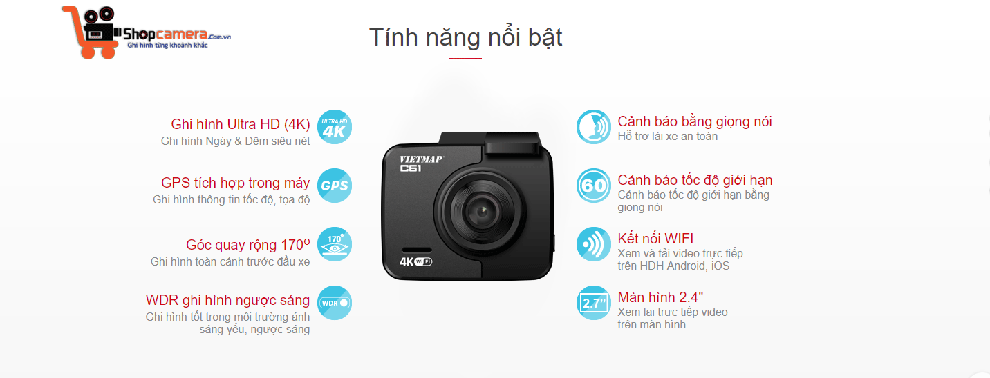 Camera hành trình ô tô C61 tích hợp nhiều tính năng và tiện ích cho người dùng
