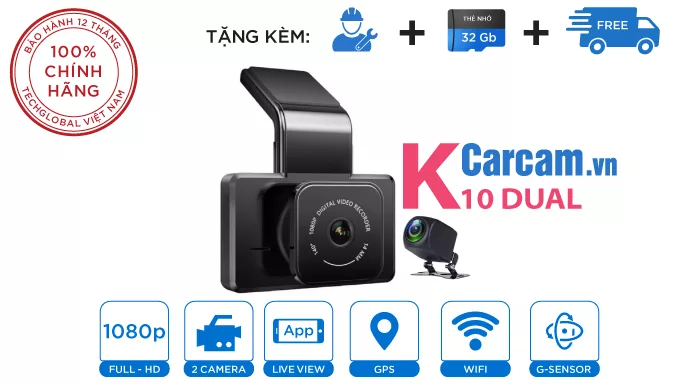 Camera Hành Trình CarCam K10 GPS 2 Camera Trước Sau