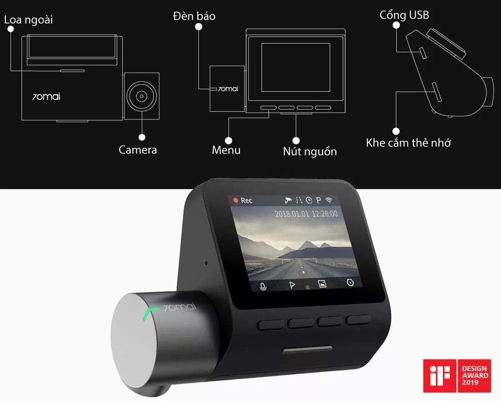 Thiết kế camera hành trình Xiaomi 70mai A500S hiện đại