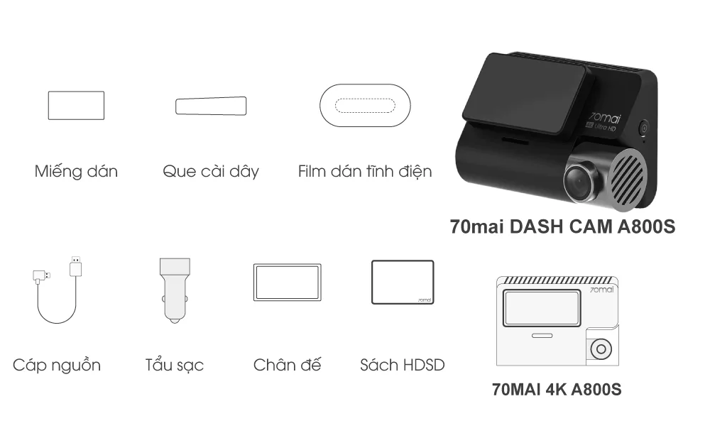 Trọn bộ camera ghi hình trước sau 70mai A800S