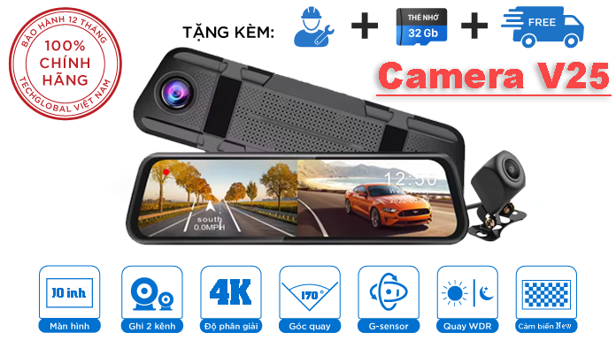 Camera Hành Trình Trên Gương FIRSTSCENE V25 Phiên Bản Mới width=