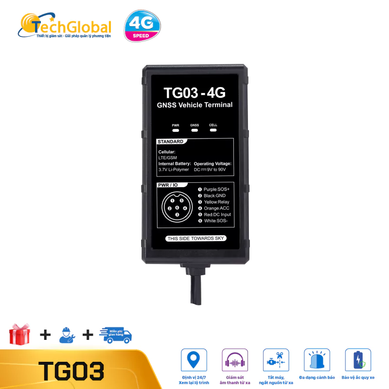 Thiết bị định vị TG03-4G chip 4G theo dõi Xe Máy và Ô Tô