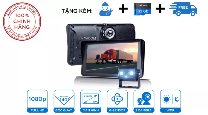 Camera Hành Trình Xe Tải - Tích Hợp Camera Lùi GT7 Chuyên Dụng Cho Xe Tải