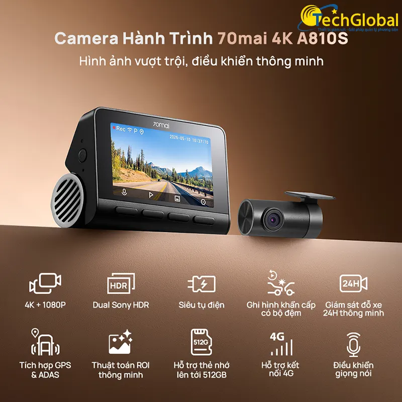 Camera hành trình 70mai A810S: Ghi hình 4K HDR, Cảm biến Sony Starvis 2