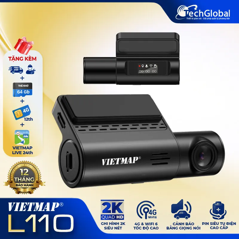 Camera hành trình Vietmap L110 ghi hình 1 kênh, cảnh báo giao thông