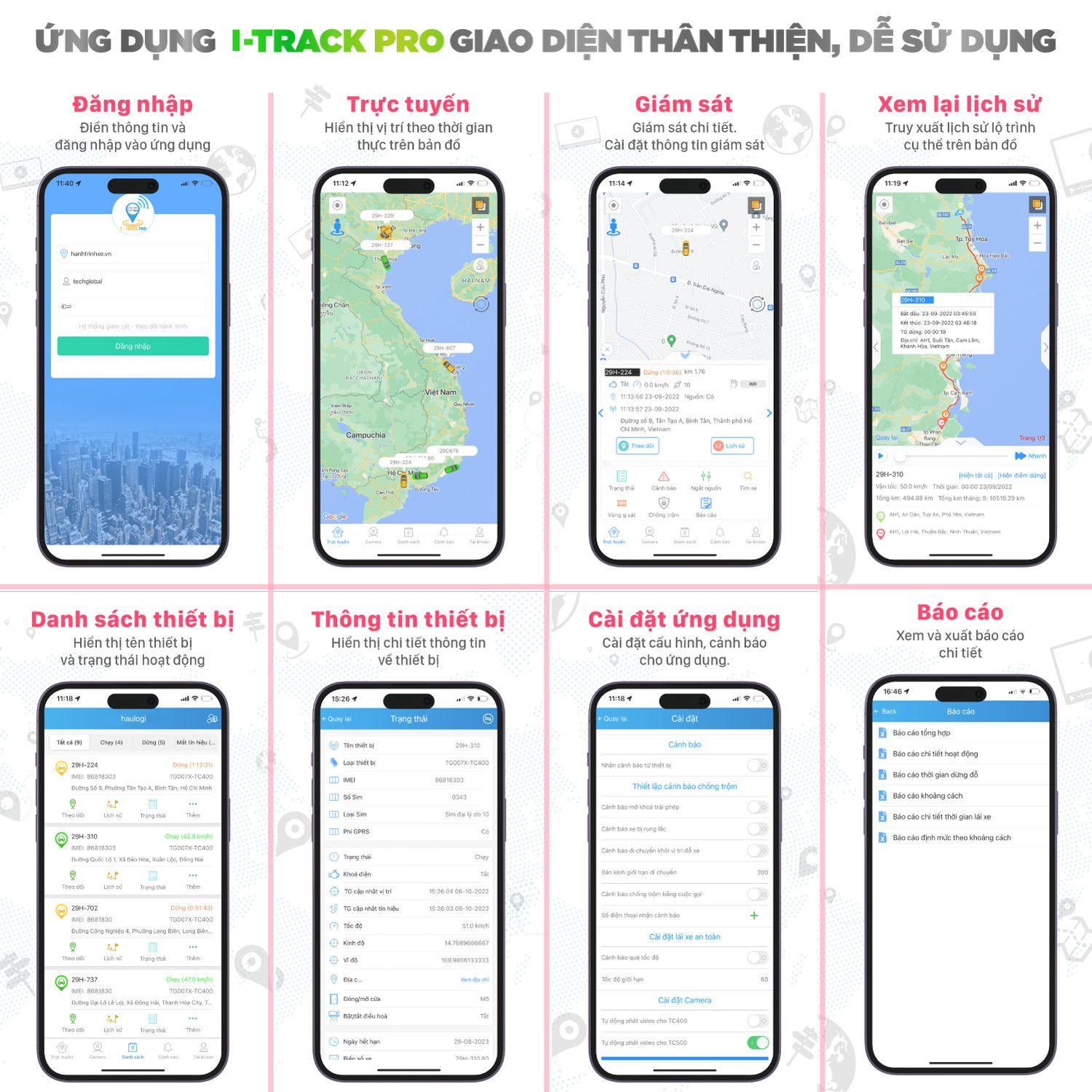 Giao diện và tính năng app iTrack Pro