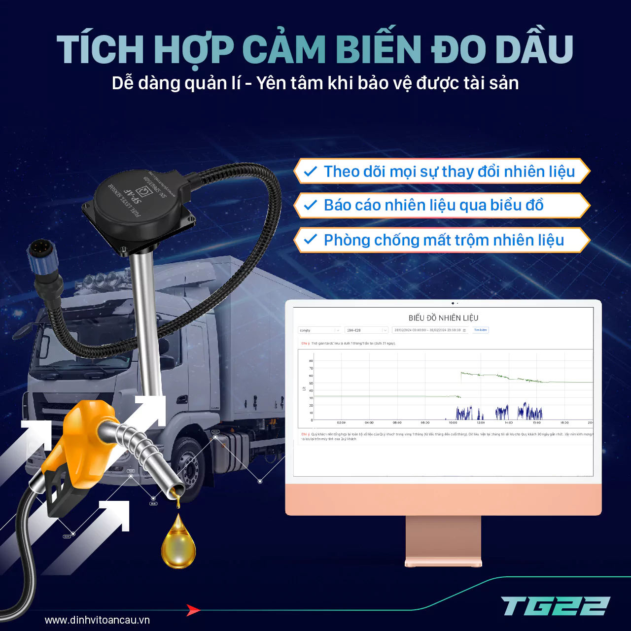 TG22 4G hỗ trợ kết nối cảm biến nhiên liệu