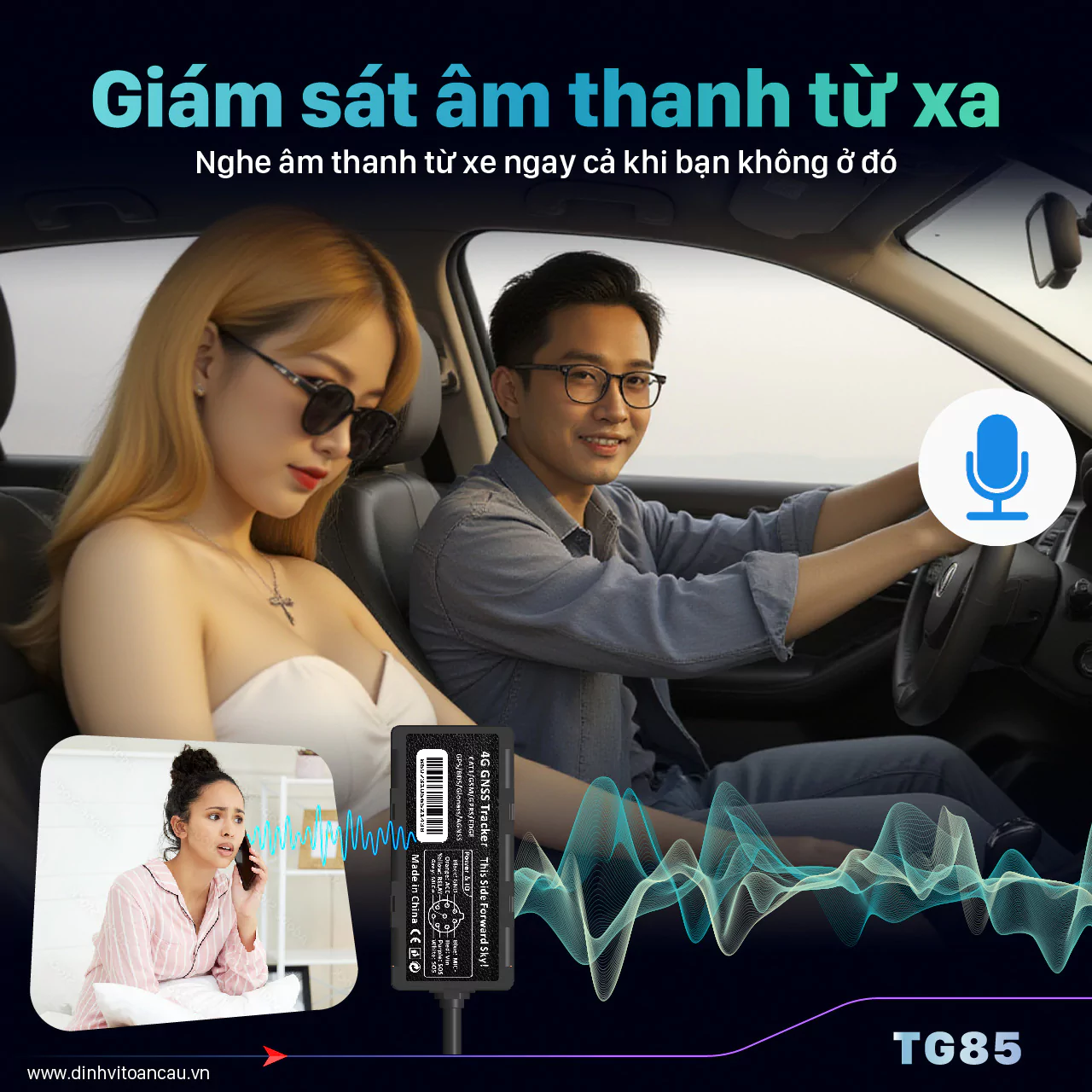 Với Định Vị 4G TG85, bạn có thể kiểm tra âm thanh môi trường xe thông qua một cuộc gọi đơn giản