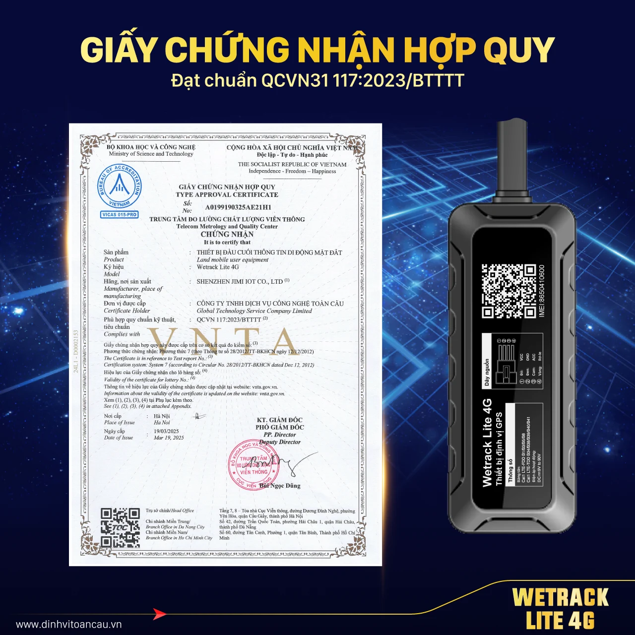 Đinh vị 4G Wetrack Lite đã đạt chứng nhận hợp quy GSM