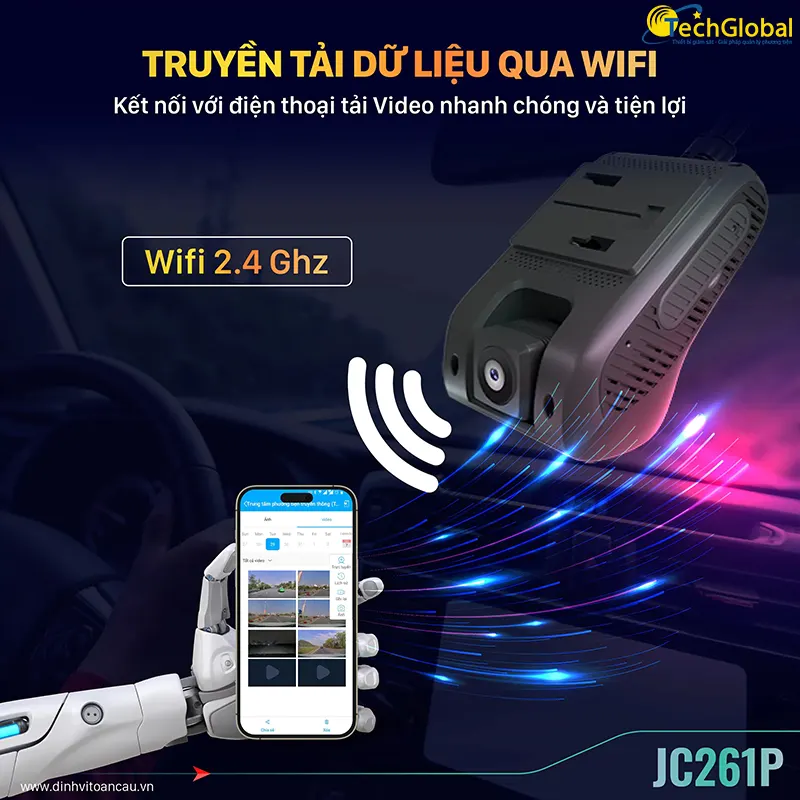 Model JC261p kết nối wifi để xem lại video ghi hình, lộ trình trên điện thoại