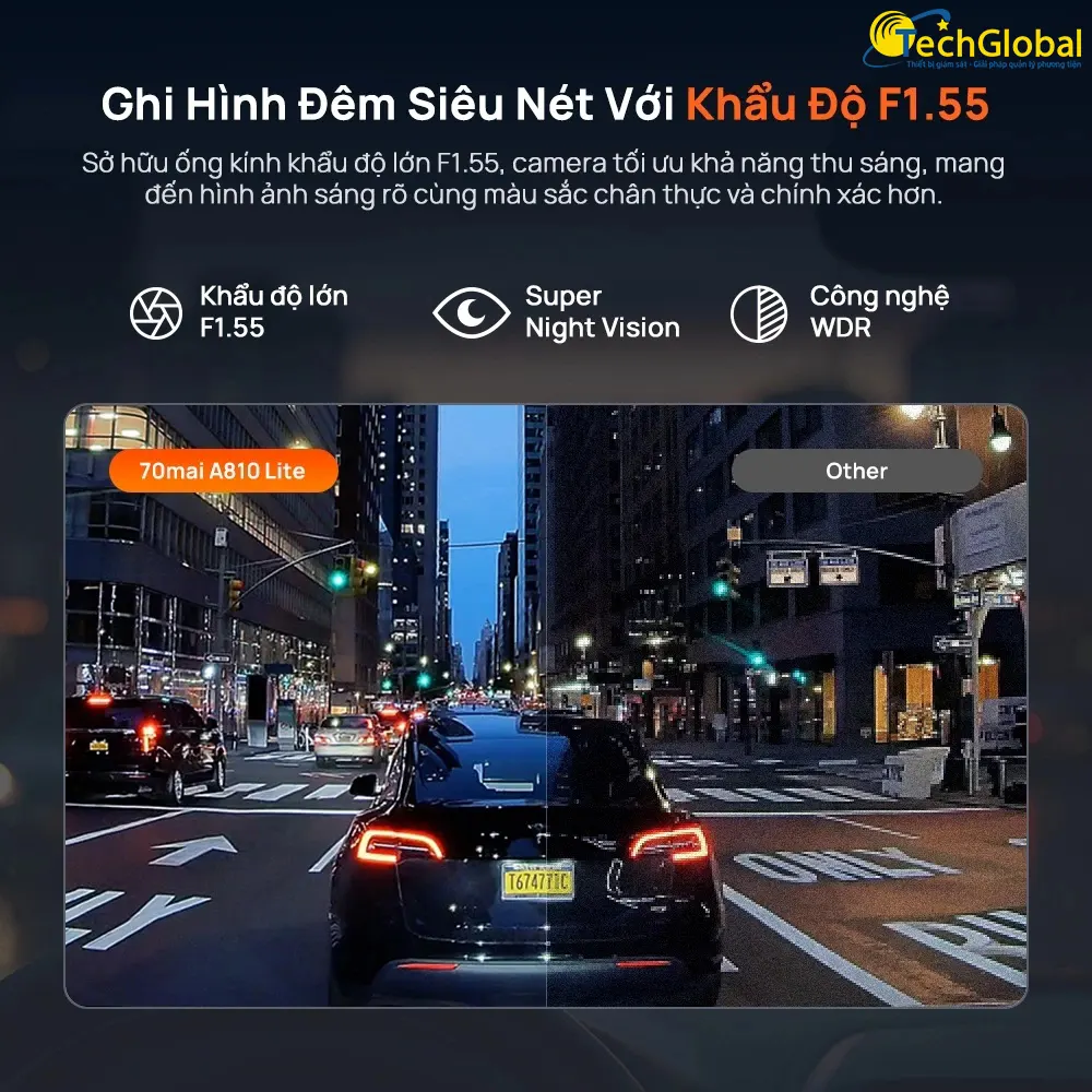 Độ nét khi ghi hình đêm trên 70mai A810 Lite được đánh giá cao