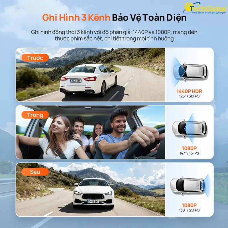 Model 70mai T400 ghi hình 3 kênh toàn diện