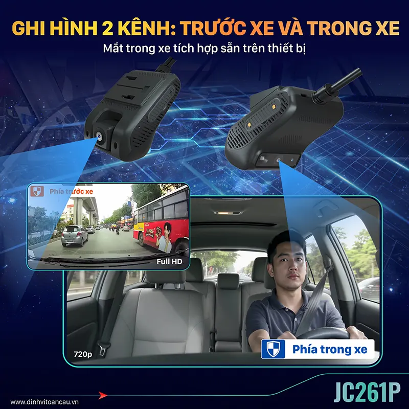 Model JC261p ghi hình trước và trong xe