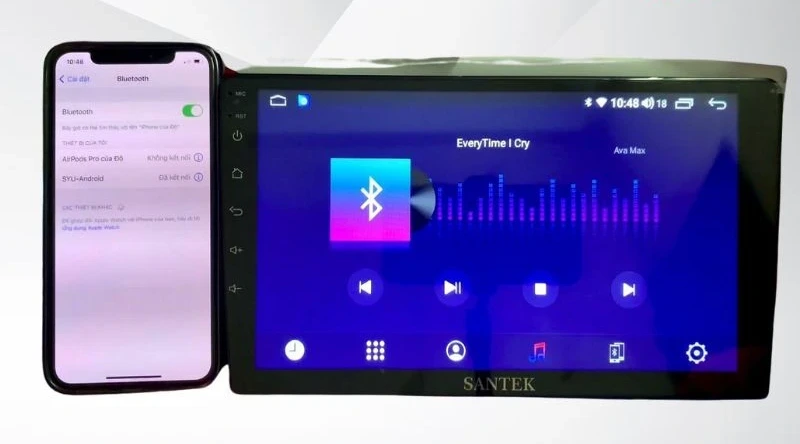 Kết nối điện thoại với Bluetooth trên màn hình Android Santek S600 2K Cam360