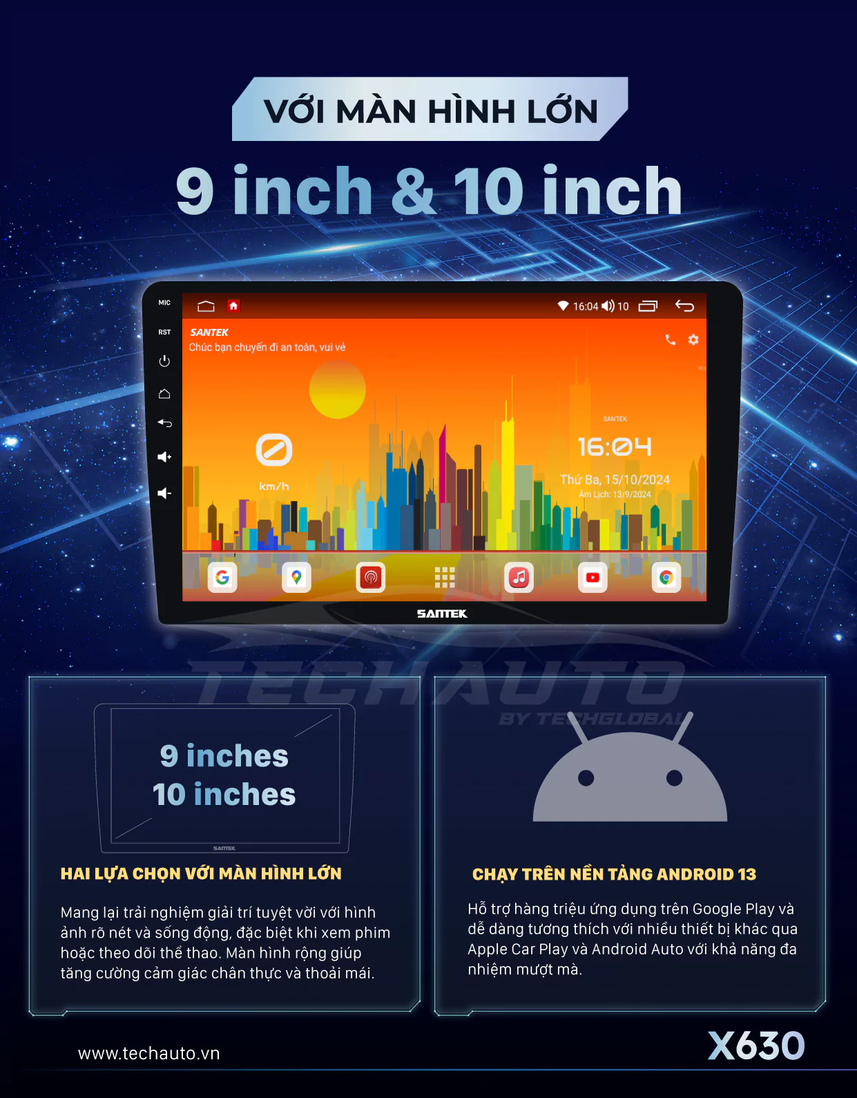 Màn Hình 9-10inch Trên Màn Santek X630