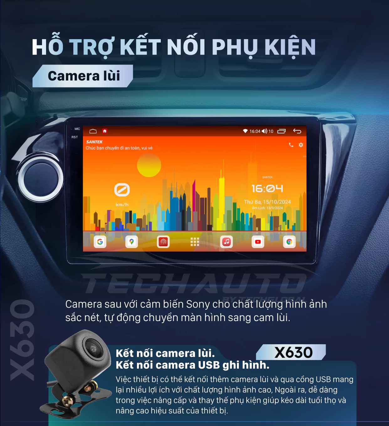 Hỗ Trợ Camera Lùi Trên Màn Android Santek X630