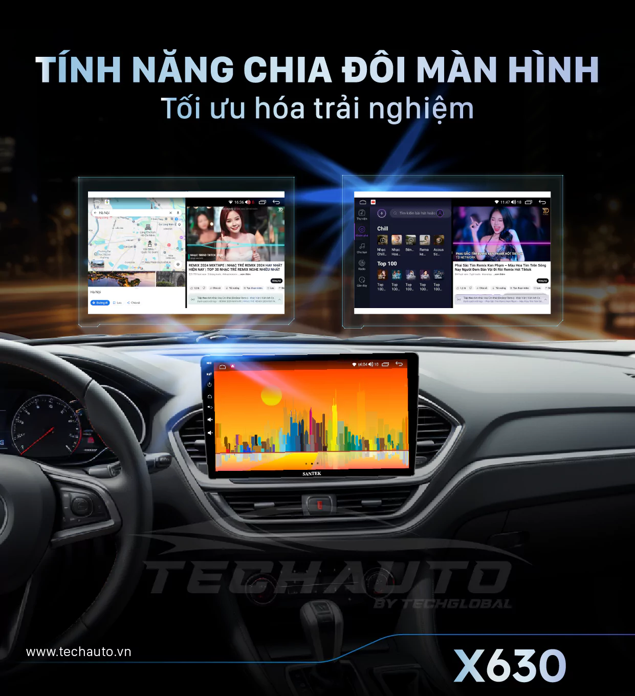Chia Đôi Màn Hình Trên Màn Santek X630