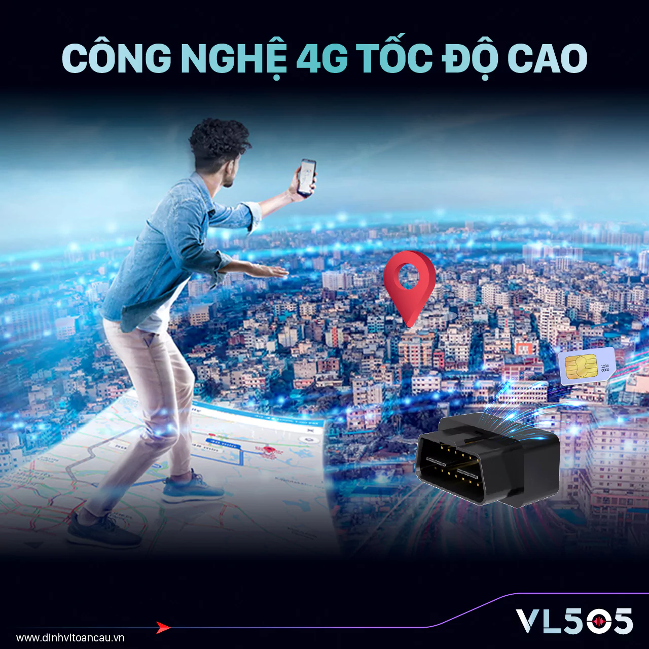 Định Vị VL505 sử dụng công nghệ chip 4G