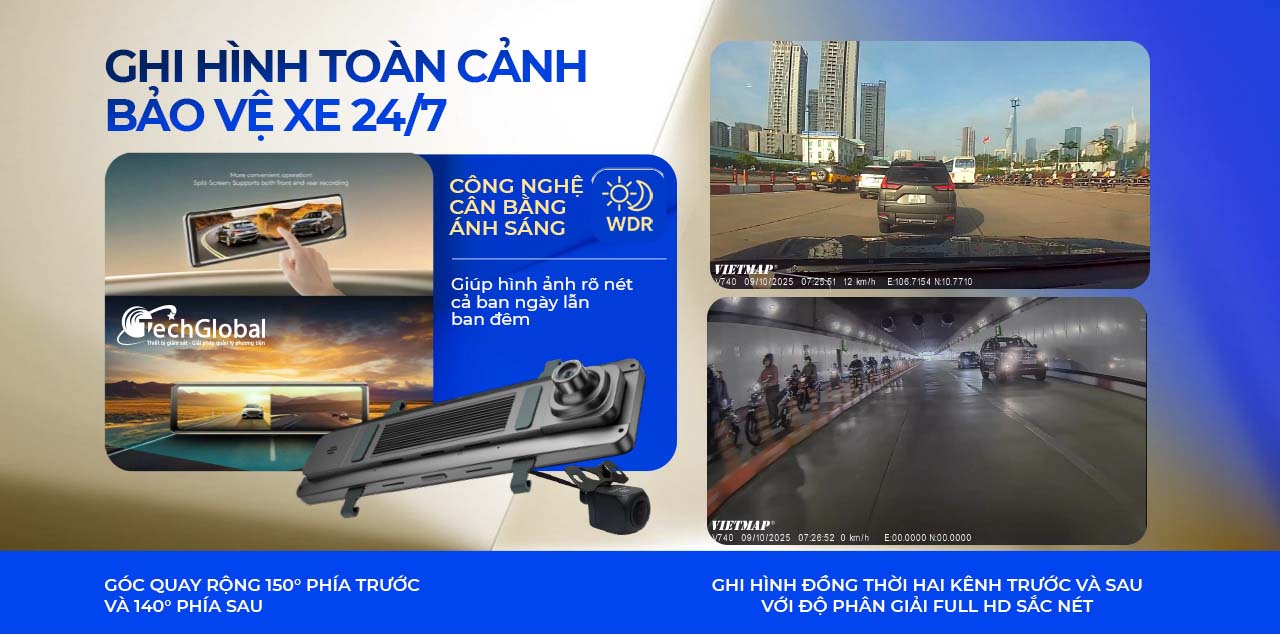 Camera hành trình xe VietMap V740 ghi hình với độ nét cao