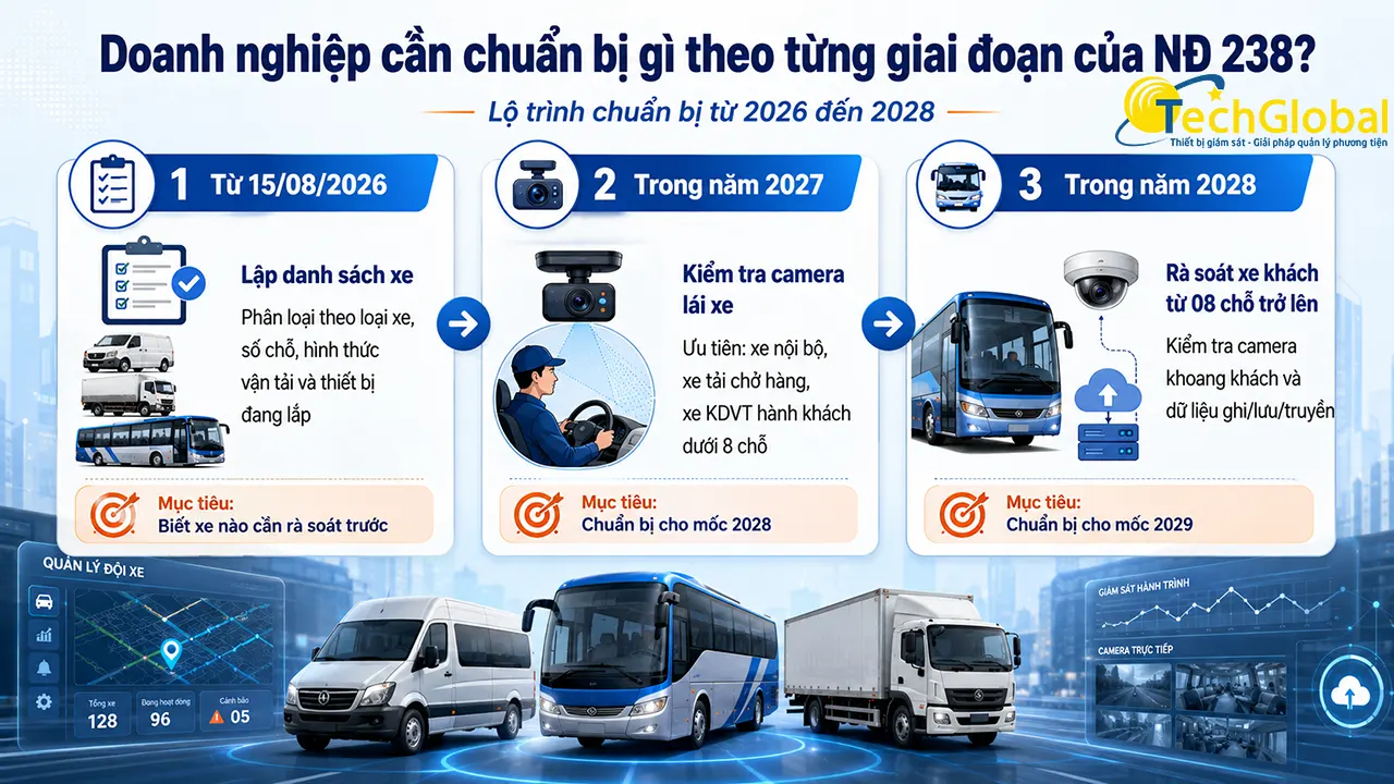 Lộ trình triển khai camera theo từng giai đoạn đáp ứng NĐ 236/2026 cho doanh nghiệp vận tải