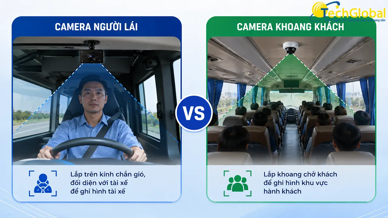 Camera người lái và camera khoang khách khác nhau về vị trí ghi hình
