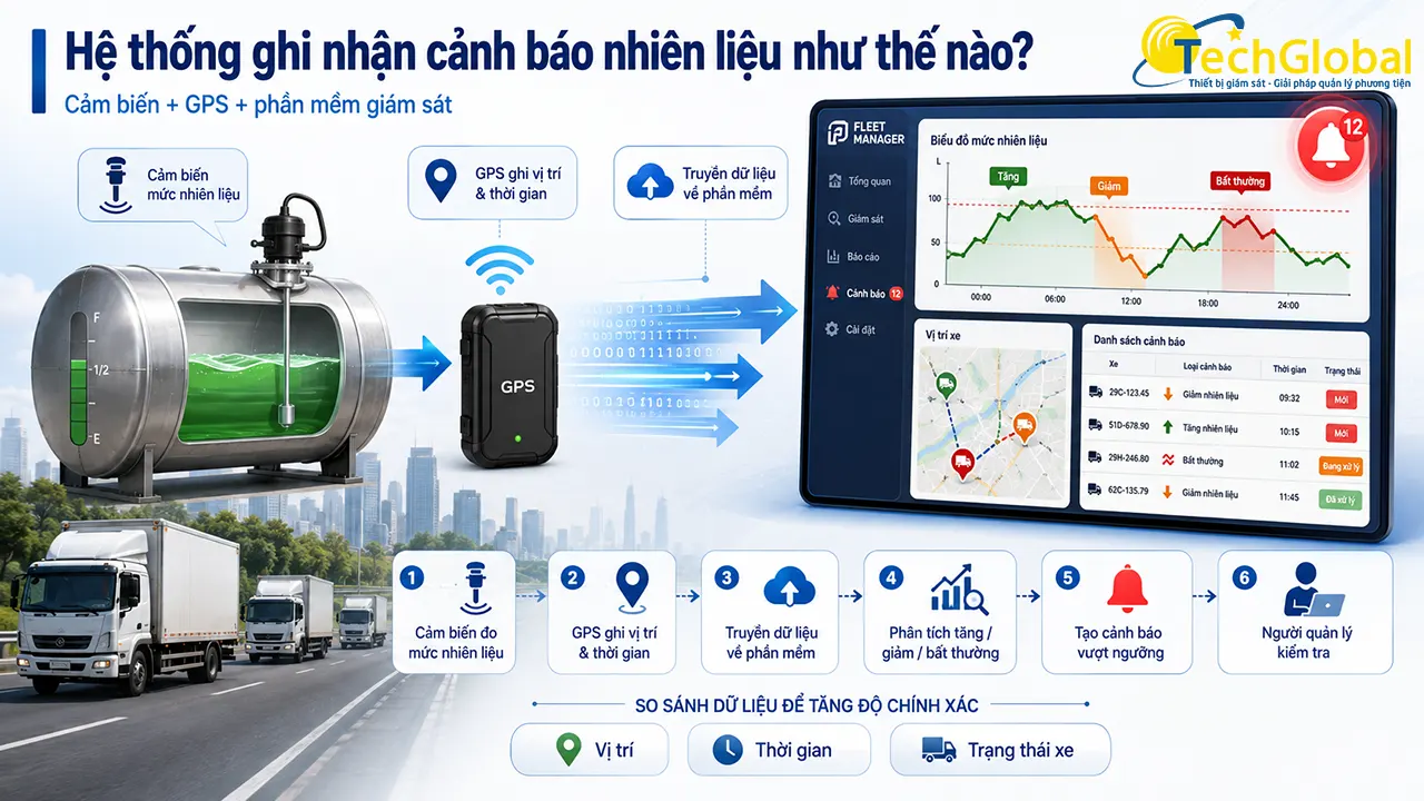 Cách hệ thống ghi nhận cảnh báo nhiên liệu hoạt động