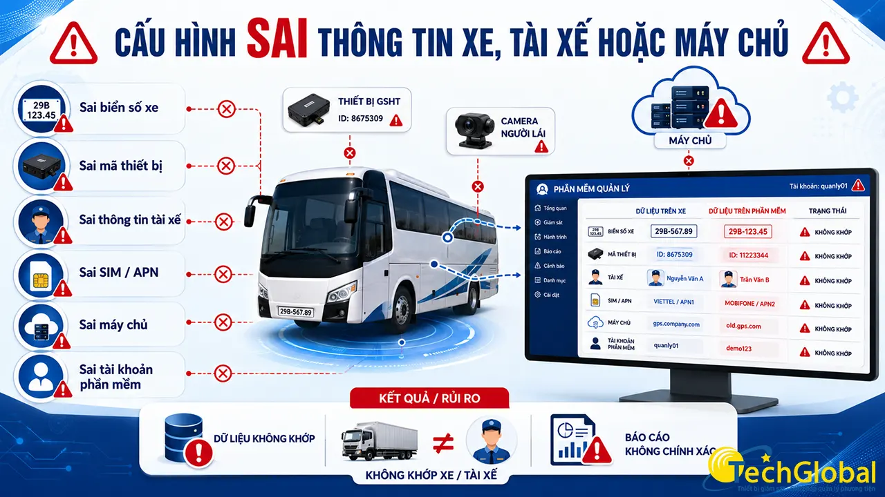 Lỗi cấu hình sai thông tin xe, tài xế hoặc máy chủ
