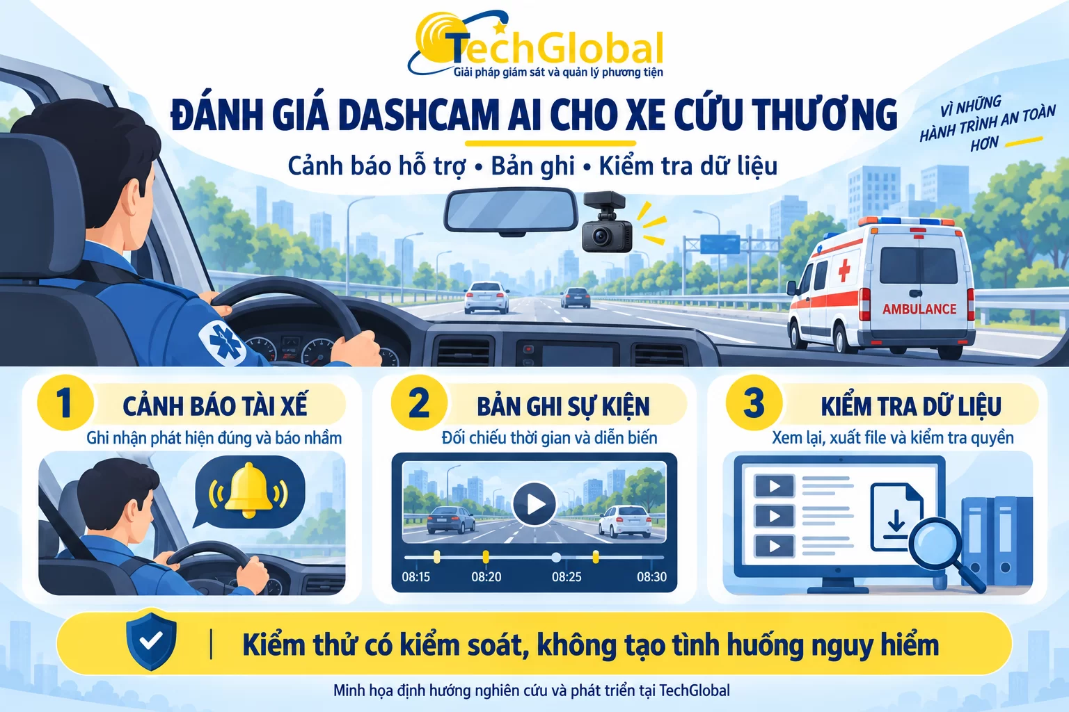 Dashcam AI cho xe cứu thương: đánh giá cảnh báo và dữ liệu hành trình