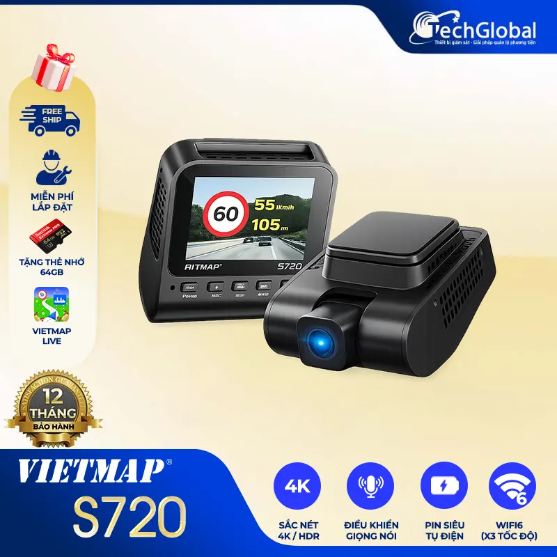 Vietmap S720 - Ghi hình 4K, cảnh báo giao thông chuẩn