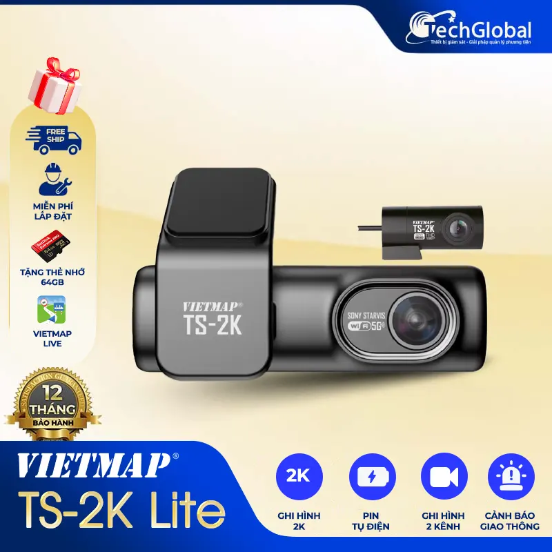 Vietmap TS-2K Lite: Camera hành trình trước sau, Giá tốt [BH 12T]