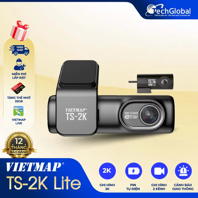 Vietmap TS-2K Lite: Camera hành trình trước sau, Giá tốt [BH 12T]