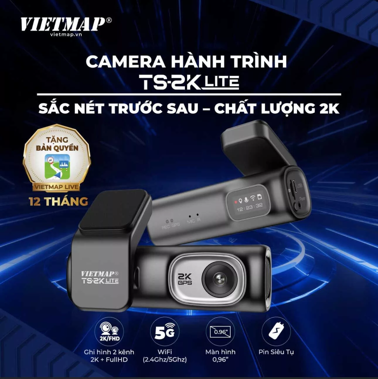 Vietmap TS-2K Lite: Camera hành trình trước sau, Giá tốt [BH 12T]-343